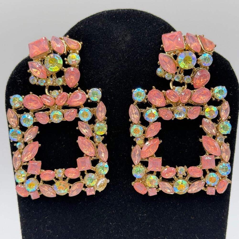 Pink Rhinestone Earrings – Statement | Pierced